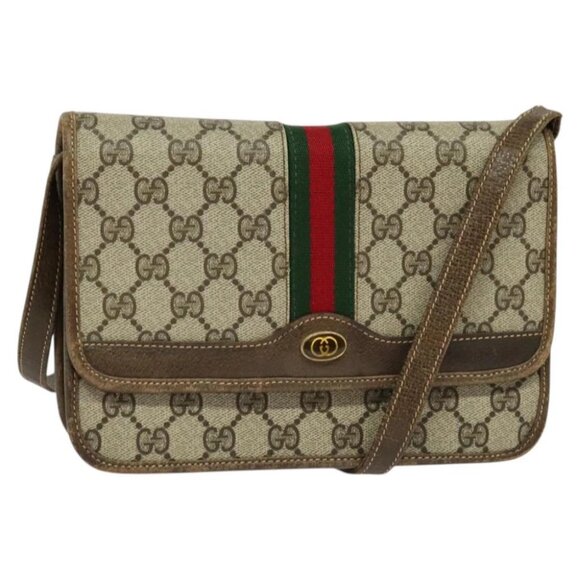 GUCCI GG Supreme Web Sherry Line Shoulder Bag PVC Beige Green Red - Picture 1 of 16